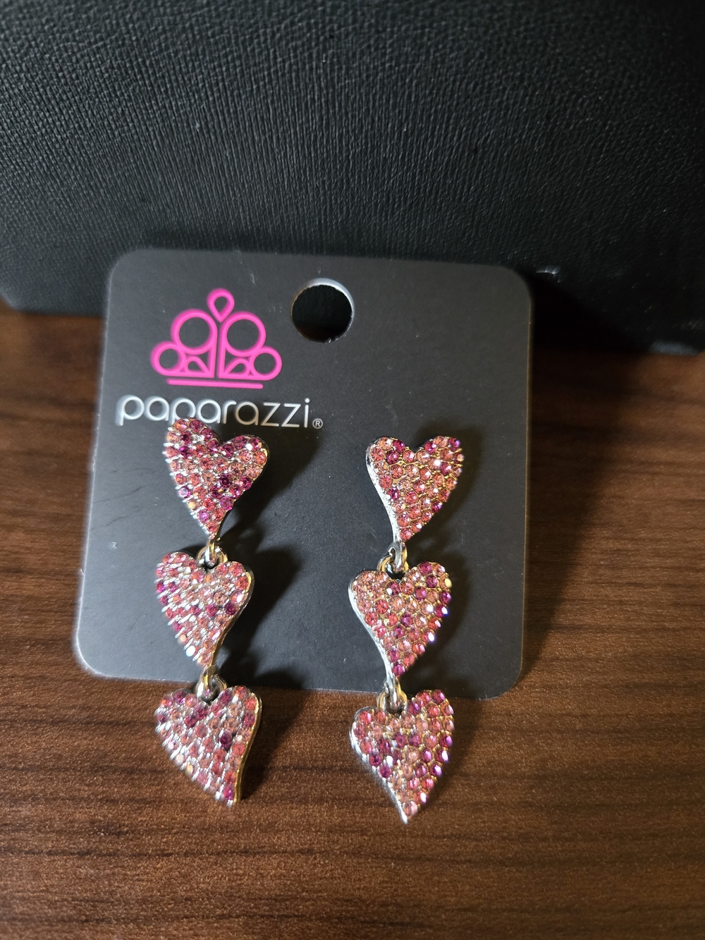 paparazzi Sparkling Pink Triple Heart Drop Earrings
